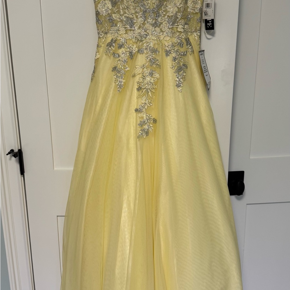 Buttercup Yellow and Silver Embellished Gown